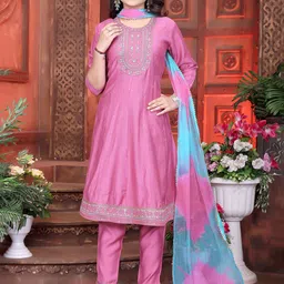 7Tiara Girls Embroidered Regular Gota Patti Kurta With Pyjamas & Dupatta-picture-29