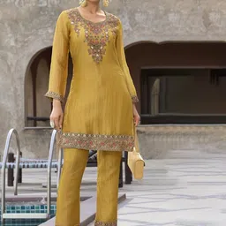 AUTUMN LANE Rajshree Amber Work Embroidered Top & Trousers Co-Ords-picture-26