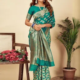 HERE&NOW Woven Design Zari Silk Blend Banarasi Saree-picture-27