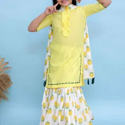 Kalp Girls Floral Printed Regular Pure Cotton Kurta with Sharara & With Dupatta-image-58