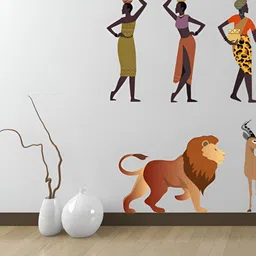 LANSTICK Brown & Grey People With Animals Wall Sticker-image-0