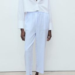 MANGO Women Striped Mid-Rise Regular Fit Linen Cotton Trousers-image-40