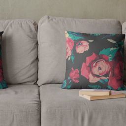 THEYAYACAFE Grey & Pink Set of 2 Floral Velvet Square Cushion Covers-17
