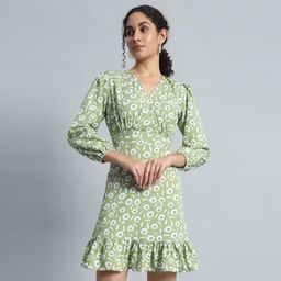 Mehrang Women Floral Printed Puff Sleeve Fit and Flare Dress-image-1