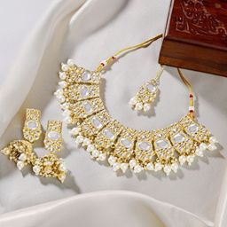 TEEJH Gold Plated Stone Studded & Beaded Jewellery Set-image-16