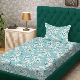Myntra Elegant Homes Green & White Printed 300 TC Single Bedsheet Set 2.25 m x 1.50 m-picture-16