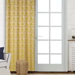 Saral Home Beige & Mustard Floral Room Darkening Door Curtain-image-83