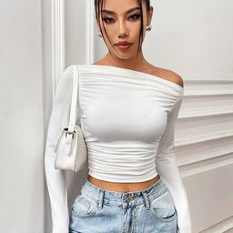 Istyle Can Off-Shoulder Crepe Crop Top-image-82