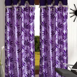 Cortina Purple Set of 2 Floral Eye Let Door Curtain-52