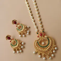 Rujve JewelleryGold-Plated Stone-Studded & Beaded Jewellery Set-27