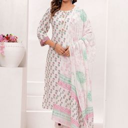 VASUPRADA Floral Printed Gotta Patti Pure Cotton Straight Kurta With Trousers & Dupatta-image-28