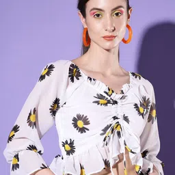 DIMPY GARMENTS Women Floral Print Puff Sleeve Georgette Crop Top-image-54