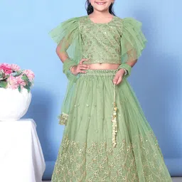 satyamfab Girls Embroidered Thread Work Ready To Wear Net Lehenga & Blouse With Dupatta-picture-18