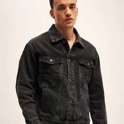 THE BEAR HOUSE Men Washed Outdoor Denim Jacket with Embroidered-image-64