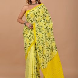 JAIPURI PRINT Floral Pure Cotton Block Print Saree-19
