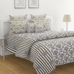 SWAYAM Brown & White Ethnic Motifs 160 TC King Bedsheet with 2 Pillow Covers-image-95