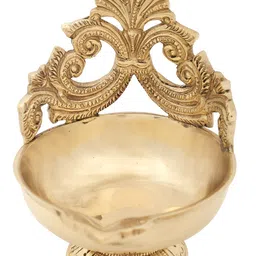 Exotic India Gold Toned Brass Wick Lamp-picture-41