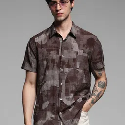 Jack & Jones Men Cutaway Collar Abstract Printed Lyocell Casual Shirt-image-85