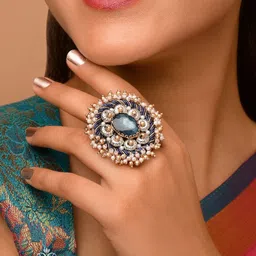 EVERSTYLISH Sanjoya Stone & Beads Embroidered Adjustable Finger Ring-35
