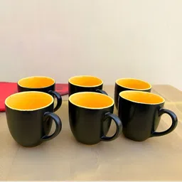 Divy Aarambh Stories Black & Yellow 6 Pieces Solid Ceramic Matte Cups-46