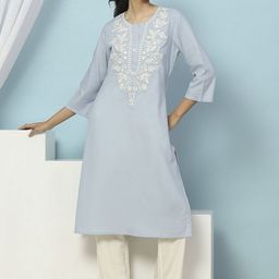 Nayam By Lakshita Women Floral Yoke Design Regular Thread Work Pure Cotton Kurta with Palazzos-image-93