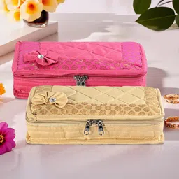 Kuber Industries Gold Toned & Pink 2 Pieces Self Design Jewellery Organisers-image-99