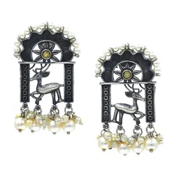 NILA Silver-Plated Artificial Beaded Deer Design Oxidized Drop Earrings-picture-42