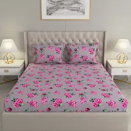 Raymond Home Hazel Grey & Pink Floral Printed Queen Bedsheet Set- 2.50 m x 2.25 m-image-47