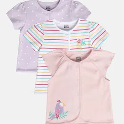 MINI KLUB Infant Girls Pack Of 3 Printed Cotton Round Neck Jablas-47
