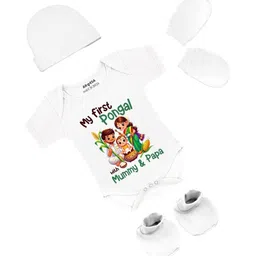 Arvesa Infants My First Pongal Printed Bodysuit with Cap Booties Mitten-picture-10