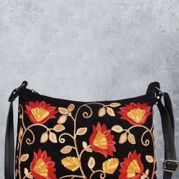 VELUCIA Floral Embellished Structured Sling Bag With Quilted-17