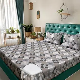 Klotthe Grey & White Geometric Printed 400 TC Cotton King Bedsheet Set 2.50 m x 2.25 m-image-57