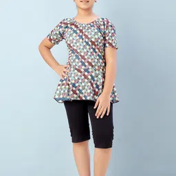 BAESD Girls Printed Round Neck Swim Suit With Attached Tights-image-44