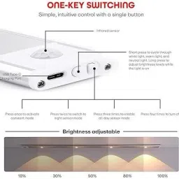 VIGRATI ENTERPRISE Motion Sensor Cabinet Light Wireless Closet Light USB Rechargeable 3 Colors Motion Sensor Light image 3