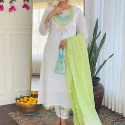 KALINI Women Floral Embroidered Regular Sequinned Chanderi Silk Kurta with Trousers & With Dupatta-picture-6