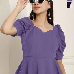 MetronautWomen Pack Of 2 Sweetheart Neck Puff Sleeve Peplum Top-image-95