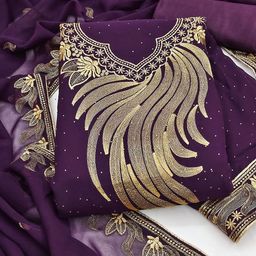 Maroosh Floral Embroidered Beads & Stones Silk Georgette Unstitched Dress Material-image-22