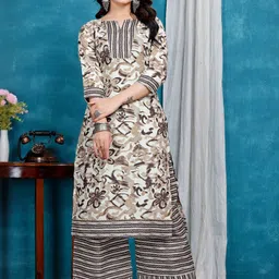 HIALTO Women Floral Printed Regular Pure Cotton Kurta with Palazzos-picture-13