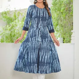IKRASS Women Abstract Printed Festive Cotton A-Line Kurtas-image-45