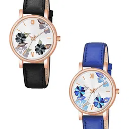 CSAMON Women Pack Of 2 Dial & Straps Watch C36RG BLK BLU Fosil L-image-10