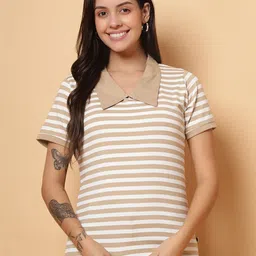 God's Club Women Striped Polo Collar T-shirt-picture-35
