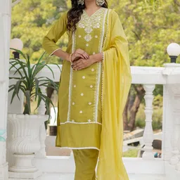 DIVASTRI Women Ethnic Motifs Embroidered Kurta with Churidar & Dupatta-image-40