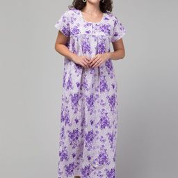 CROWN KING Women Printed Pure Cotton Maxi Nightdress-picture-4