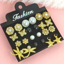 Shivarth Set of 12 Gold-Plated Stainless Steel Artificial Stones Earrings-image-82
