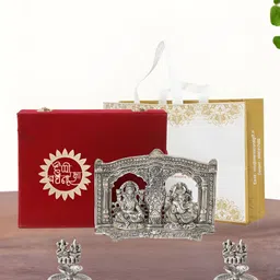 INTERNATIONAL GIFT Silver-Toned 5 Pcs Laxmi Ganesh Showpiece With Diya Religious Gift Set-image-21