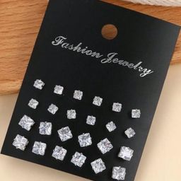NAVJAI Set of 12 Silver-Plated Metal American Diamond Earrings-image-80