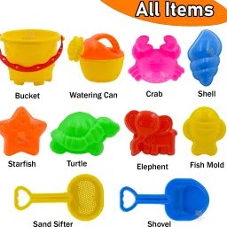 wishkey Sand Game Castle Building Beach Toy 10 Pcs Playset with Molds, Tools, & Bucket image 3