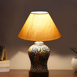 Aura Off White Frustum Shaped Wooden Table Lamp-picture-0
