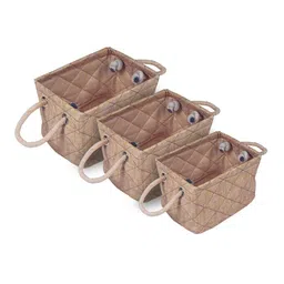 prettykrafts Brown 3 Pieces Reusable Tote Basket Organisers-17