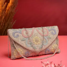 Anekaant Adorn Silver and Pastel Multi Floral Embellished Faux Silk Clutch-image-68